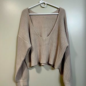 Lunya ✨Reversible Oversized Crop Sweater, V-Neck Off the Shoulder Sweater